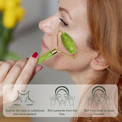 FLFWLASS Contour Facial Roller & Gua Sha Massager Set – Natural Jade Stone Beauty Kit for Face Lifting & Anti-Aging