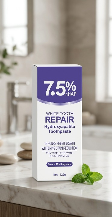 7.5% nHAP White Tooth Repair Hydroxyapatite Toothpaste – Advanced Enamel Whitening & Stain Reduction (120g)